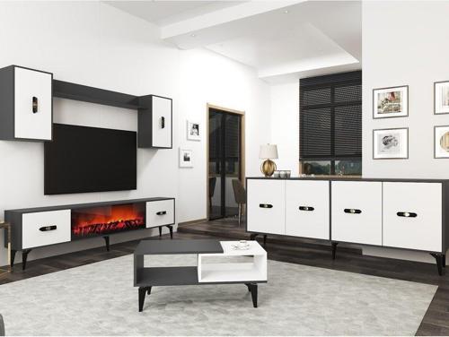 DemonteHome Flydh 180 Cm Şömi̇neli̇(B) Tv Üni̇tesi̇, Konsol(Kx180) Ve Orta Sehpa Salon Takimi Antrasi̇t Beyaz