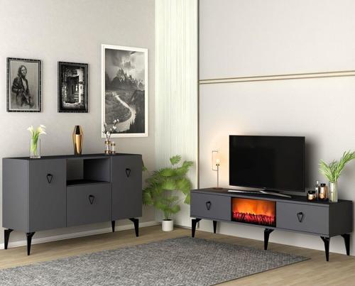 DemonteHome Si̇enadh Şömi̇neli̇ Tv Sehpasi  Ve Konsol Salon Takimi Antrasi̇t-Antrasi̇t