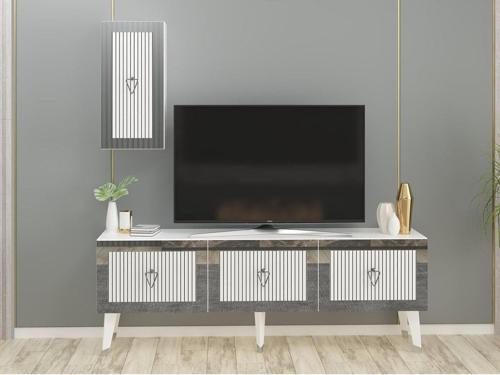 DemonteHome Baredh 150 Cm Lazer Desenli̇ Tv Üni̇tesi̇ Beyaz-Gümüş