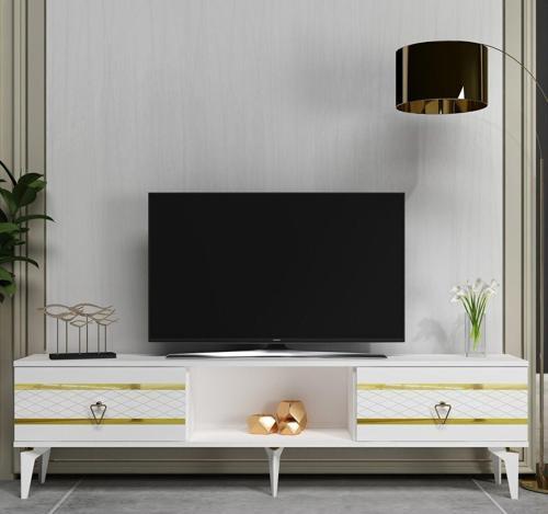 DemonteHome Pelindh Tv Sehpası Beyaz Altın