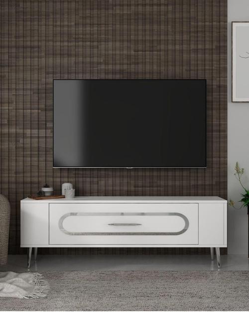 DemonteHome Retrop3Dh Tv Sehpasi Beyaz Gümüş