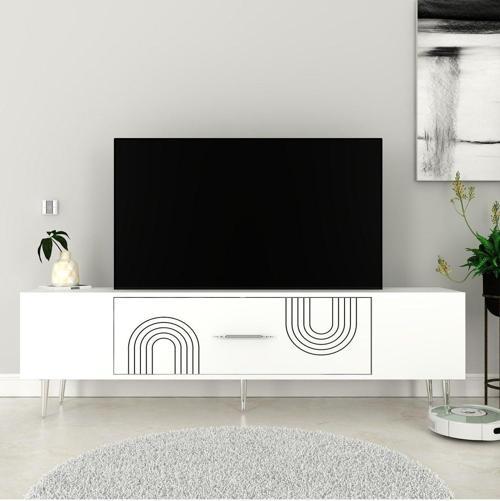 DemonteHome Dekol2Dh Tv Sehpasi Beyaz Gümüş
