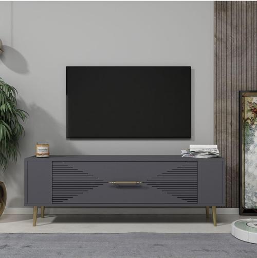 DemonteHome Retrol1Dh Tv Sehpasi Antrasit Altin