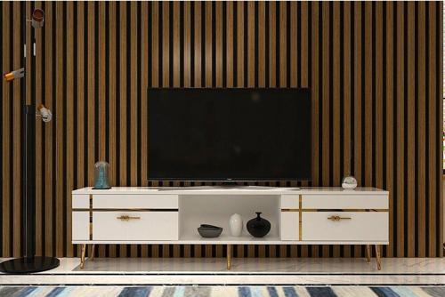 DemonteHome Li̇nedh Tv Sehpasi Beyaz Altin