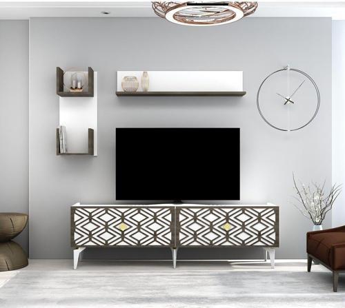 DemonteHome Rosedh Tv Üni̇tesi̇ Takimi Beyaz-(Cevi̇z Desen)