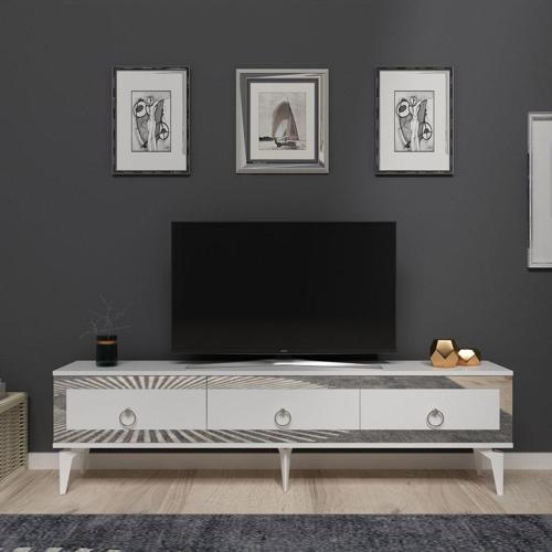 DemonteHome Ponnydh Tv Sehpası Beyaz Gümüş