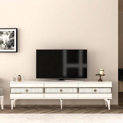DemonteHome Noradh Tv Sehpasi (Alt Modül) Beyaz-Gümüş