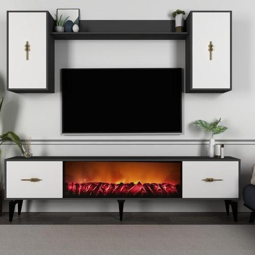 DemonteHome Sintadh 180 Cm Şömineli (B) Tv Ünitesi Takımı Antrasit Beyaz