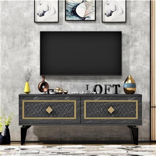 DemonteHome Areldh 2 Kapakli Tv Sehpasi Royalmermer Altin