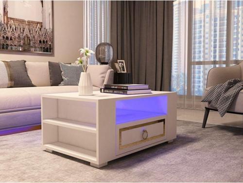 DemonteHome Calvi̇ndh Led Aydinlatmali Orta Sehpa Beyaz-Altin