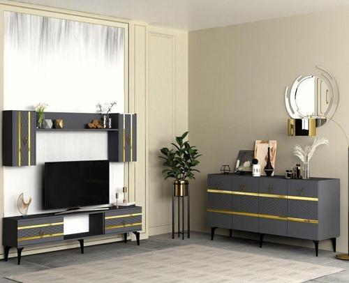 Peli̇ndh Tv Üni̇tesi̇ Ve Konsol 2'Li̇ Salon Takimi Antrasi̇t-Altin