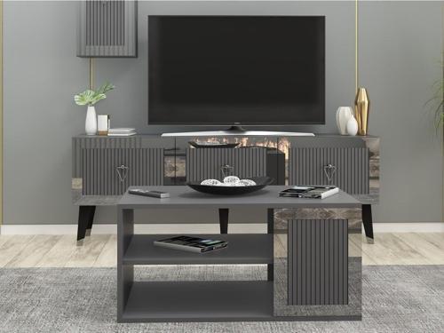 Baredh Lazer Desenli̇ 90 Cm Orta Sehpa Antrasi̇t Gümüş