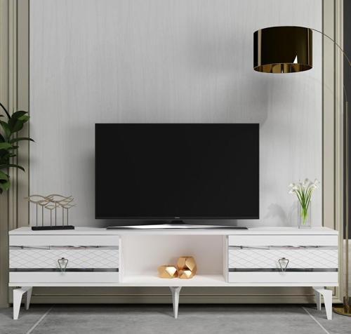 DemonteHome Peli̇ndh Tv Sehpasi Beyaz-Gümüş