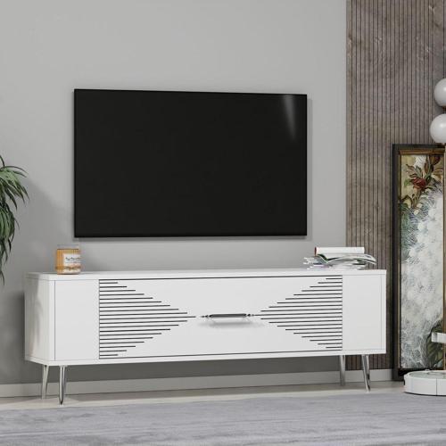DemonteHome Retrol1Dh Tv Sehpası Beyaz Gümüş