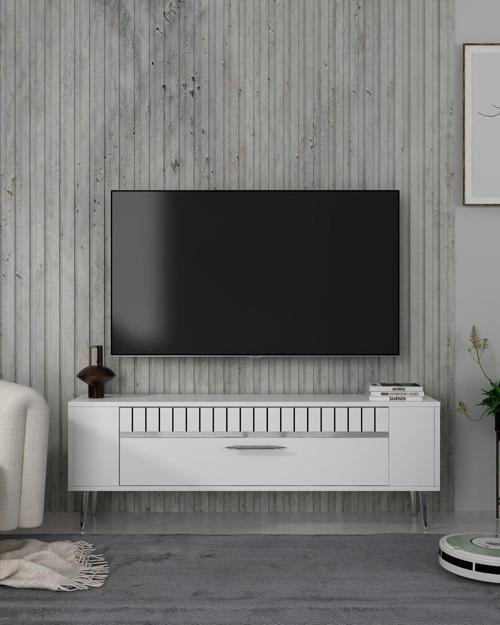 DemonteHome Retrolp1Dh Tv Sehpasi Beyaz Gümüş