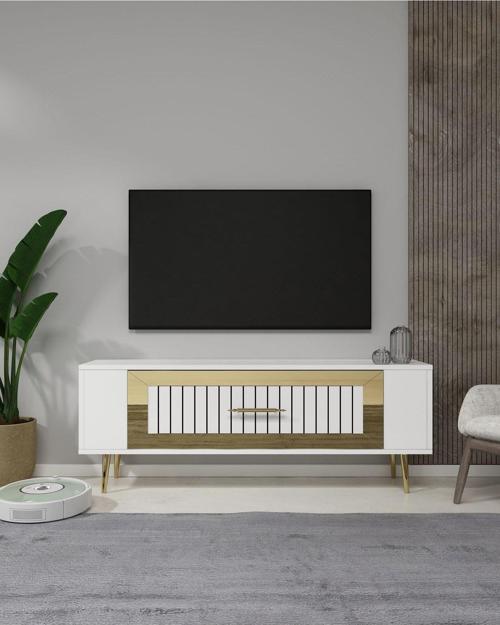 DemonteHome Retrolp3Dh Tv Sehpasi Beyaz Altin