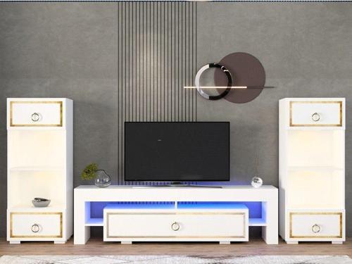 DemonteHome Lisadh Kitaplık Tv Sehpası Takımı Beyaz Altın