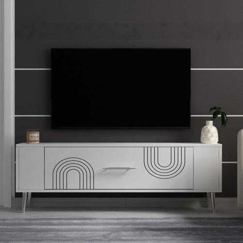 DemonteHome Retrol2Dh Tv Sehpasi Beyaz Gümüş