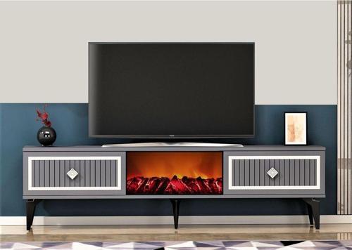 DemonteHome Ni̇ldh Şömi̇neli̇ Tv Sehpasi Antrasi̇t Gümüş