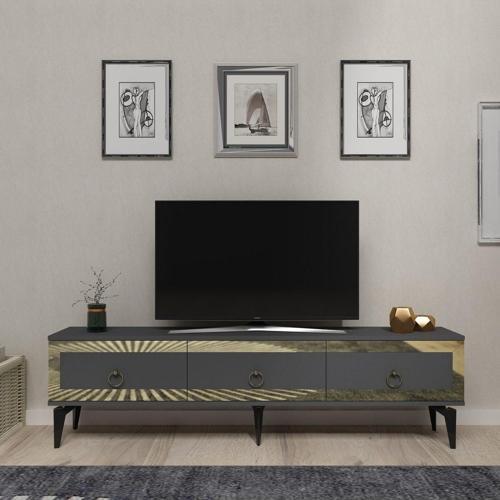 DemonteHome Ponnydh Tv Sehpası Antrasit Altın