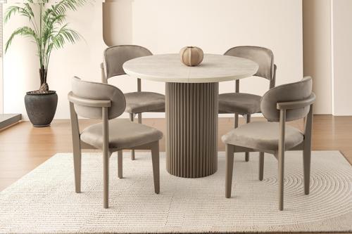 Yuvarlak Açılır Hilton Mdf Masa Ahşap Gürgen Nergis Sandalye Takım Cappicino