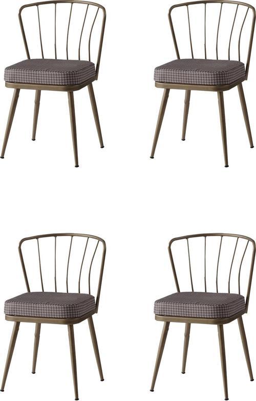 4 Adet Güneş Sandalye Mutfak Salon Yemek Odası Sandalyesi Metal Ayak 