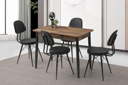 Açılır 60x100 Cm Mini Silva Ceviz Masa  4 Adet Ece Sandalye Takım