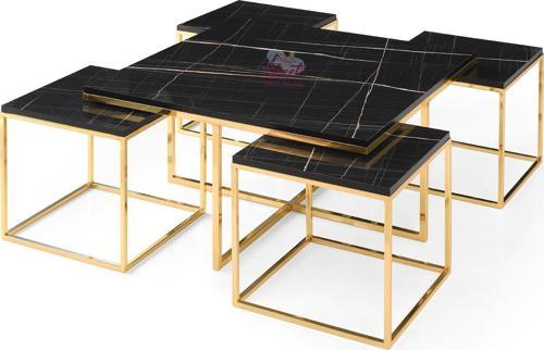 Kare Pizza Orta Sehpa Gold  Mdf Highloss Sonata Desen