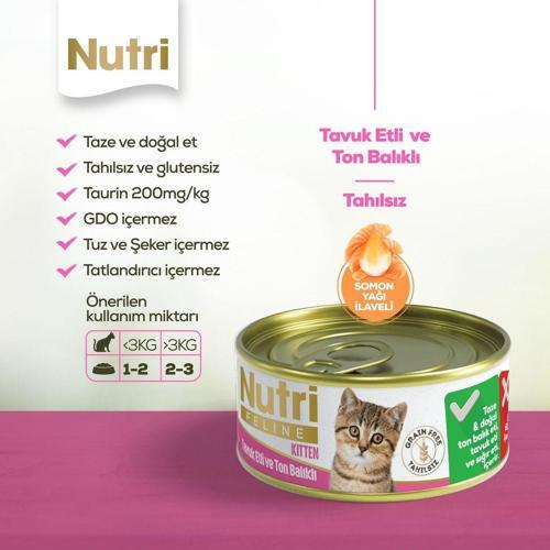 Yavru Kediler İçin Tavuk Etli ve Ton Balıklı 85gr Tahılsız Kitten Yaş Maması
