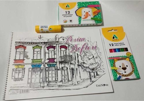 12'li Kuruboya-12'li Pastel Boya Prit-25x35 Resim Defteri
