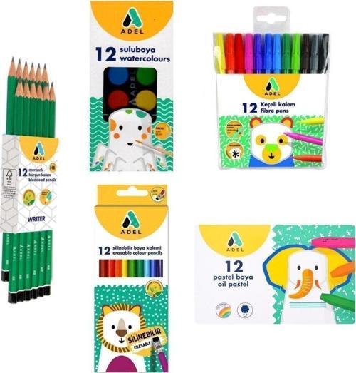 5 Li Okul Seti (sulu + Pastel + Keçeli + Kuru Boya + Kurşun Kalem)