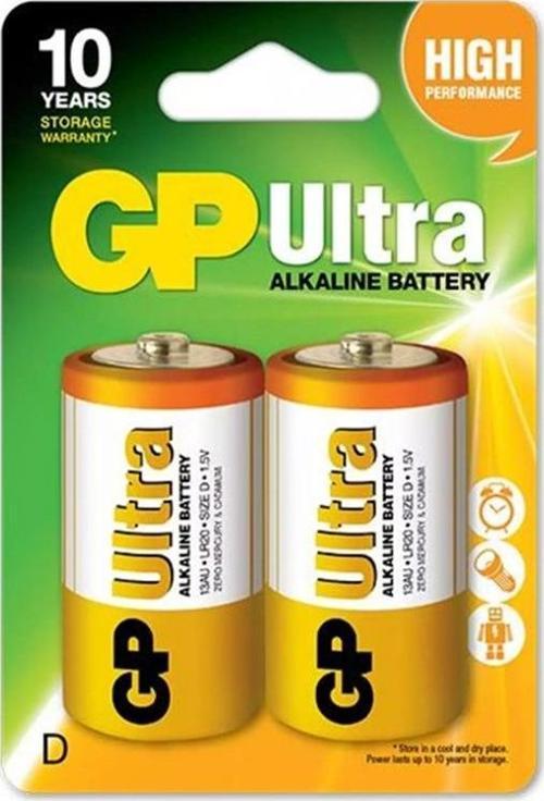 GP 13AU-2U2 Ultra Alkalin D Büyük Boy Kalın Pil Lr20 2 Li Paket