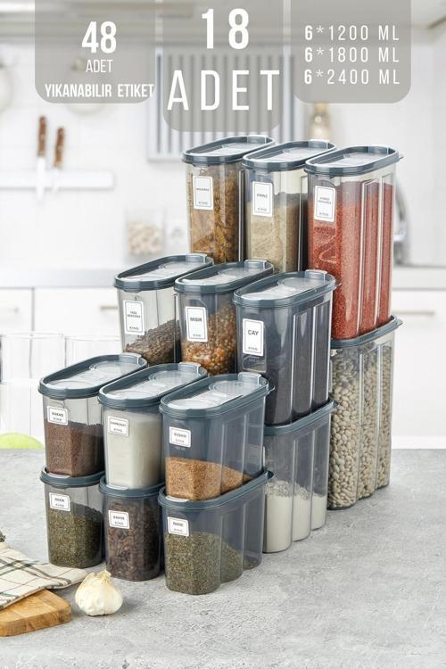 18'Li Sızdırmaz Kapaklı Erzak Saklama Kabı Seti 6 X (1200 Ml, 1700 Ml, 2400 Ml)