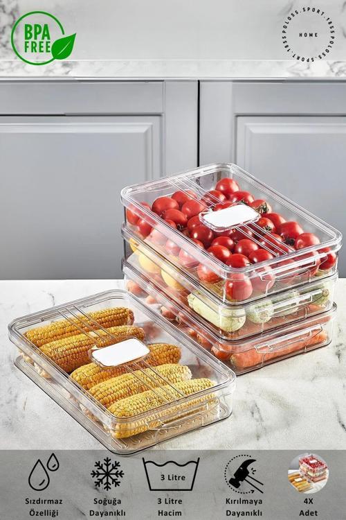 3 Lt Kapaklı Buzdolabı Organizeri & Saklama Kabı & Düzenleyici & Erzak Kabı