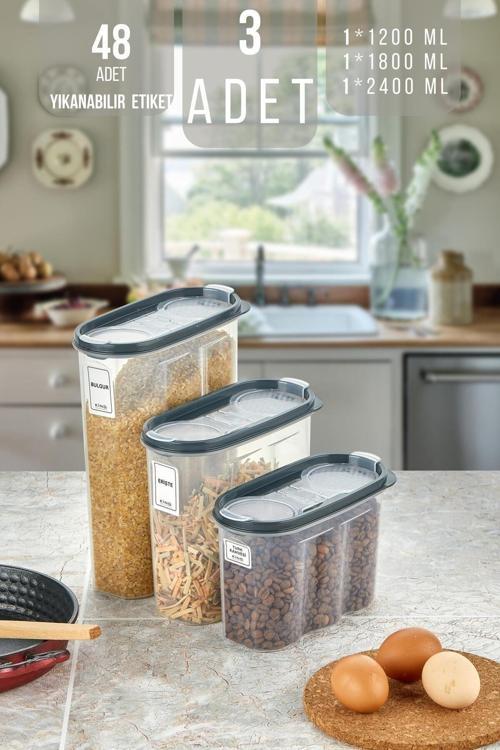 3'Lü Sızdırmaz Kapaklı Erzak Saklama Kabı Seti 1 X ( 1200 Ml, 1700 Ml, 2400 Ml ) Kmmsk-01