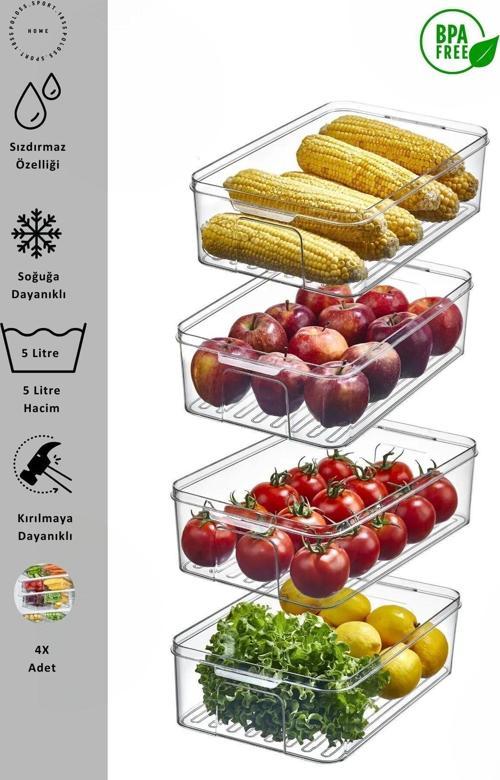 4'Lü 5 Litre Sızdırmaz Buzdolabı Saklama Kabı Seti