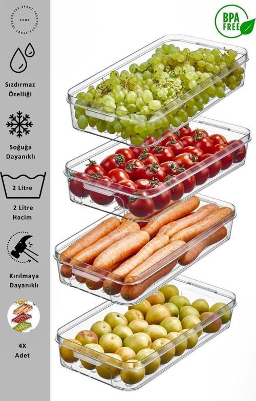 4X Adet Buzdolabı Organizeri 2 Lt Saklama Kabı & Erzak Kabı & Düzenleyici