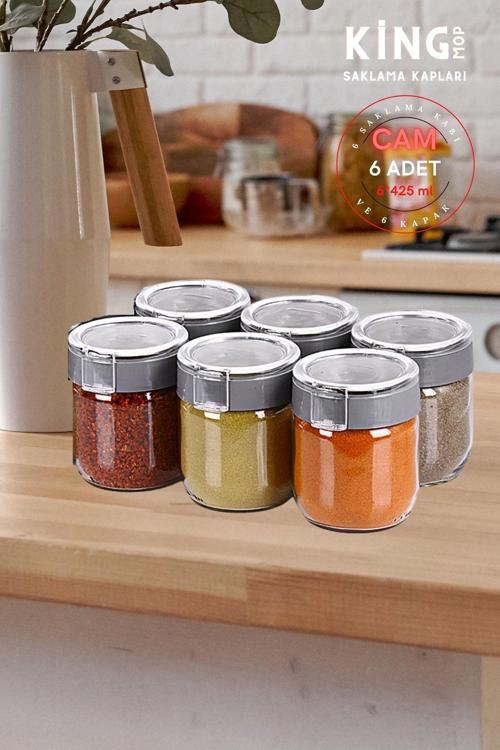 6'Lı Cam Baharatlık Ve Saklama Kabı ( 425 Ml X 6 Adet) - Glass Spice Container And Storage Container
