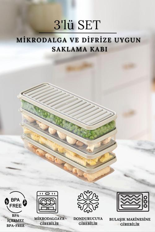 Buzdolabı Ve Mikrodalga Saklama Kabı - Bej Buzdolabı Organizeri 4X 1000Ml