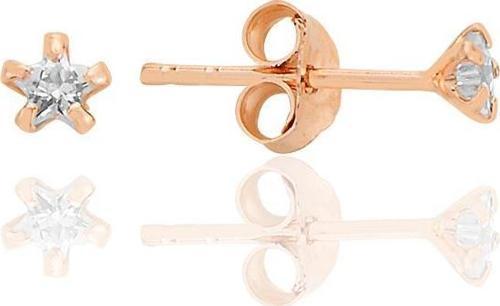 Gümüş zirkon taşlı, rose, yıldız kesim 3 mm tektaş küpe [barcode]