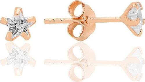 Gümüş zirkon taşlı, rose, yıldız kesim 4 mm tektaş küpe [barcode]