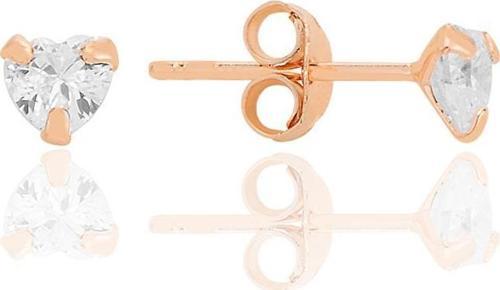 Gümüş zirkon taşlı, rose, kalp kesim 4 mm tektaş küpe [barcode]