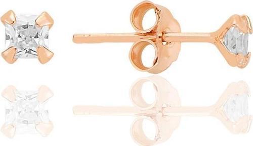 Gümüş zirkon taşlı,rose, kare (Prenses) kesim 3 mm tektaş küpe [barcode]