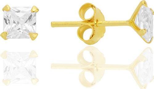 Gümüş zirkon taşlı, altın yaldızlı, kare (Prenses) kesim 4 mm tektaş küpe [barcode]