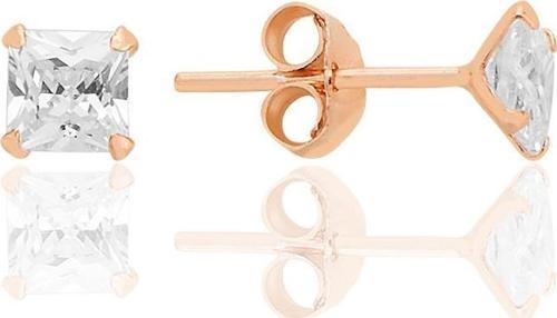 Gümüş zirkon taşlı,rose, kare (Prenses) kesim 4 mm tektaş küpe [barcode]