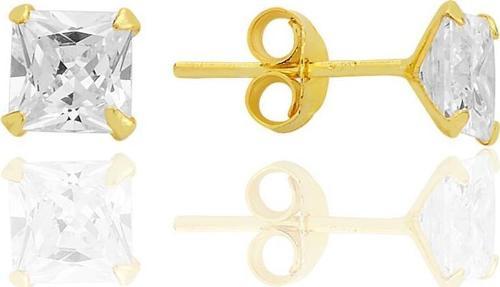Gümüş zirkon taşlı,altın yaldızlı,kare (Prenses) kesim 5 mm tektaş küpe [barcode]