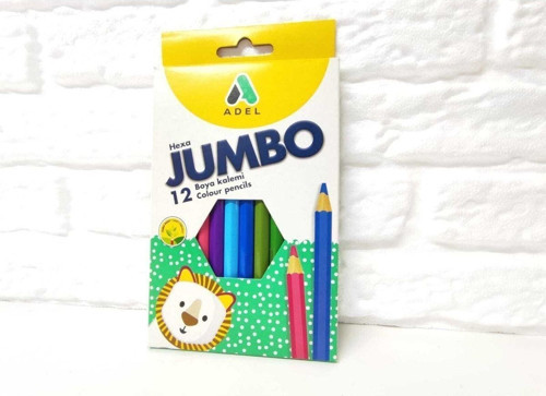 Adel Jumbo Hexa Tam Boy Kuru Boya Kalemi 12 Renk Altıgen