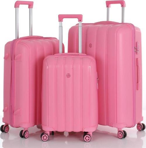 3lü Set Kırılmaz Silikon Seyahat Valizi Bavulu V305 Pembe