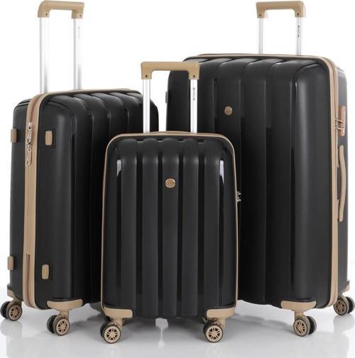 3lü Set Kırılmaz Silikon Seyahat Valizi Bavulu V305 Siyah Şampanya Valiz Seti