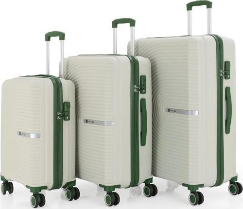 3lü Set Kırılmaz Silikon Seyahat Valizi Bavulu V374 Kemik/Haki